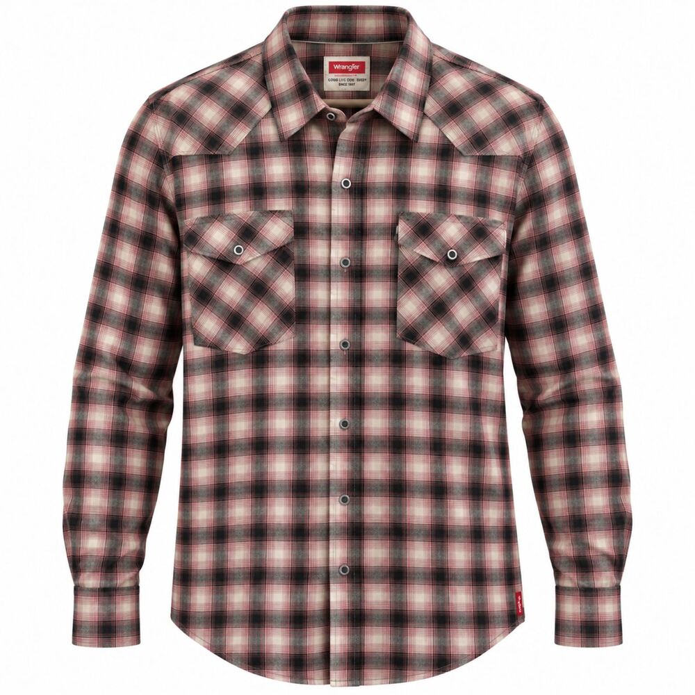 Wrangler Western Plaid Flannel Shirt Mens 2XL Rodeo Cowboy Red Black White